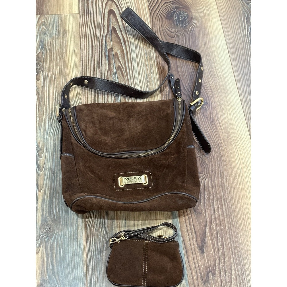 MAXX OF NEW YORK SIGNATURE MED/LG SUEDE SHOULDER BAG & Mini SUEDE & LEATHER